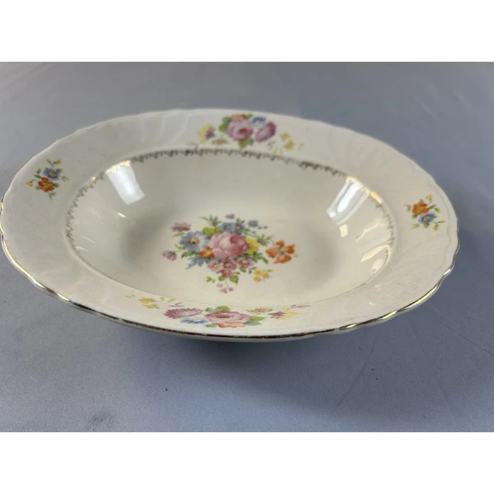 Vintage Crown Staffordshire The Mode Floral Oval Serving Bowl‎ Gold Trim